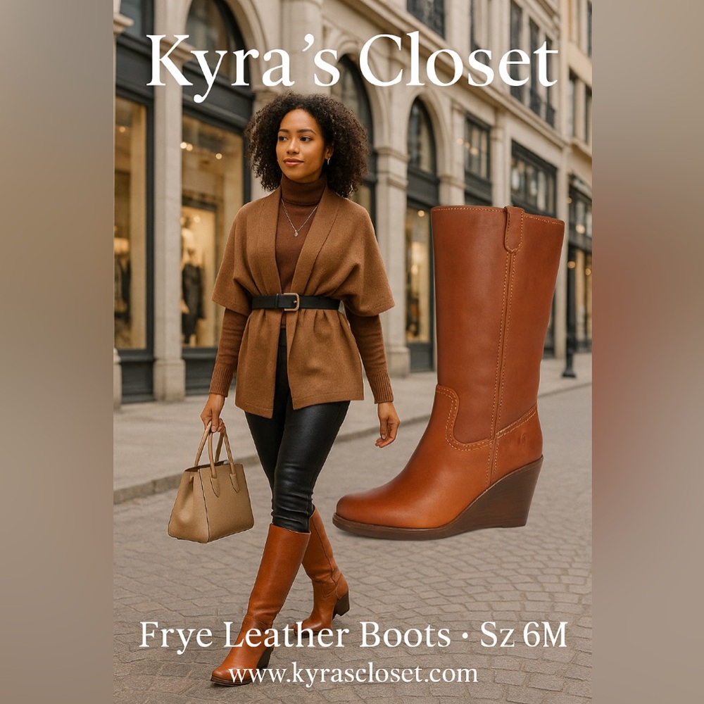 Frye Caroline Campus Wedge Leather Boots in size 6M